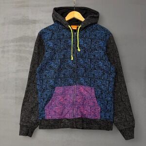Vintage ThirtyTwo Y2K Full Zip Hoodie Black Circuit Board Graphic Print Medium